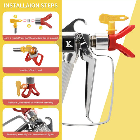 Installation steps for Airless Spray Gun For DIY Projects High Pressure 3600 PSI With 4 Swivel Joints And 6 Filters Includes 211 515 517 621 Tips