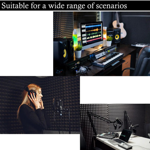 Top Tier Acoustic Foam Panels 2 Pack Wall Mounted Sound Absorbing Tiles 48x24x2 Inch in home recording studio setup.