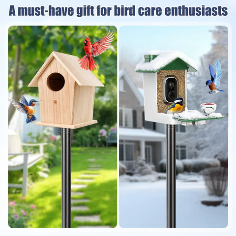 Beefy 79 Inch Bird Feeder Pole Stand For Outdoors Adjustable Steel Mounting Pole With 1 Inch Diameter Post Weatherproof Black Coating Supports Smart Bird Feeders And Large Feeders - garden and winter setting