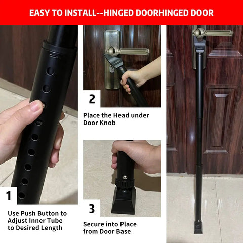 Two Pack 2 In 1 Door Security Bar And Sliding Patio Door Stopper Jammer For Child Proof Safety Adjustable Heavy Duty Iron Black Home Security Barrier Bundle installation guide