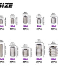 Stainless Steel Allen Head Socket Grub Screw Set With 350 Pieces In 10 Sizes M3 To M8 Internal Hex Drive Cup Point Screws chart