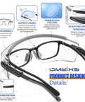 Over Eyeglasses Safety Glasses With No Fog Anti Fog Scratch Resistant Wraparound Lens Adjustable Temples With Anti Slip Tips ANSI Z87.1 Certified UV Shielding For Youth Men And Women Built For Daily Grind product image showing premium anti-fog lens and adjustable arms showcase.