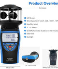 Handheld Cup Anemometer With Compass, 93 MPH Digital Wind Speed Meter, 360 Degree Wind Direction, CFM Air Flow Readout, Wind Velocity Gauges For Outdoor Sailing, Surfing, Drone Flying And HVAC, 20.2cm