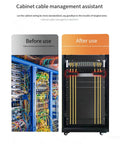 Before and after image of Heavy Duty Steel Vertical Cable Management Brackets For 19 Inch Server Rack, showcasing neat wire organization.