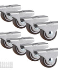 Eight Pack 1 Inch Rigid Casters Low Profile Top Plate Fixed Caster Wheels For Trundle Beds Cabinets And Drawers Silent TPE Wheel Chrome Plated Steel Construction 212 Lb Total Load Capacity