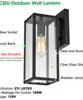 2 Pack Outdoor Wall Light Fixtures with Clear Glass Sconces and Textured Black Weatherproof Iron ETL Listed Modern Farmhouse Lantern
