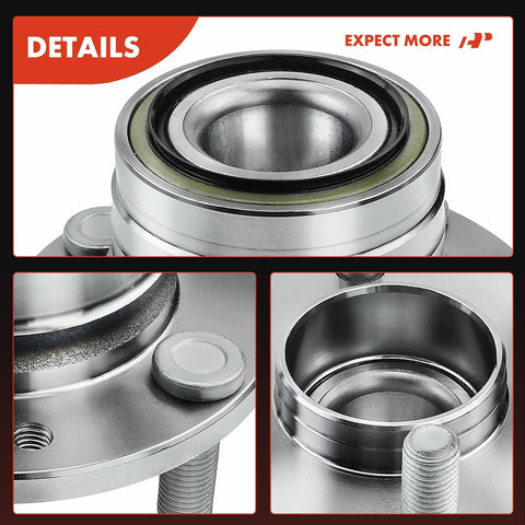 Close-up view of Two Pack Rear Wheel Bearing And Hub Assembly For 4 Lug Vehicles Compatible With Ford Escort Mercury Tracer Mazda Protege MX3 And 323 Models From 1989 To 2003, showing internal metal structure and bolts.
