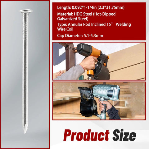 3600 Count Siding Nails One And A Quarter Inch Ring Shank 0.092 Inch Diameter 15 Degree Hot Dipped Galvanized Collated Wire