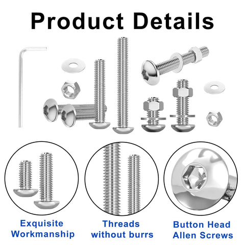 Product details of 900 Piece Button Head Hex Socket Cap Screw Assortment With M2 M2.5 M3 Bolts Nuts And Washers Premium 304 Stainless Steel.
