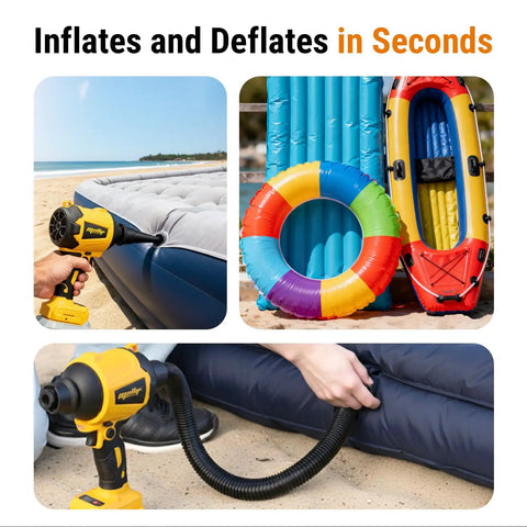 Cordless Air Duster And Blower Tool Only With 50,000 RPM Brushless Motor inflating an air mattress on a beach