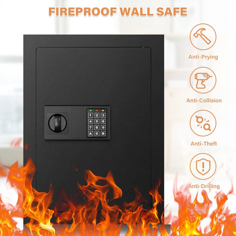 Front view of 17.72 Inch Tall Fireproof Wall Safe Between Studs With Digital Keypad Hidden Safe For Guns Money Jewelry Passports