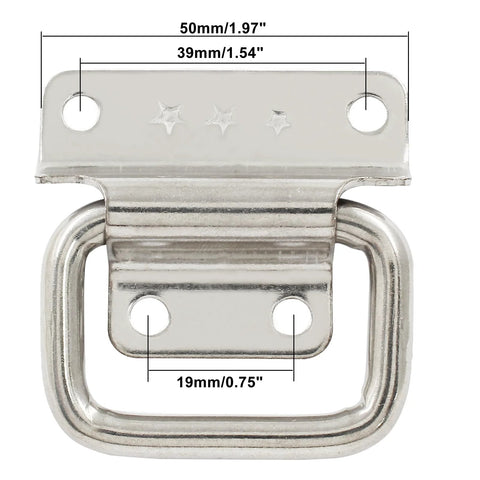 Front view of 4 Piece Stainless Steel Foldable Chest Handles 2 Inch With Screws For Toolbox Doors And Chests showing dimensions.