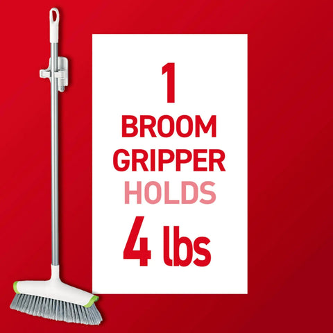 Damage Free Broom And Mop Holder Wall Mount With Adhesive Strips, Holds Up To 4 Lb, Side view with broom gripper
