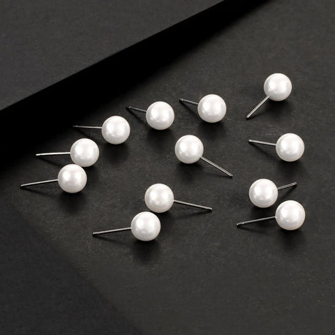 Hypoallergenic 8mm Imitation Pearl Stud Earrings Set for Women, 12 Pairs, Surgical Stainless Steel Back, Round Ball Pearls, Everyday Sparkle, Nickel Free, Comfortable All Day Wear on black background