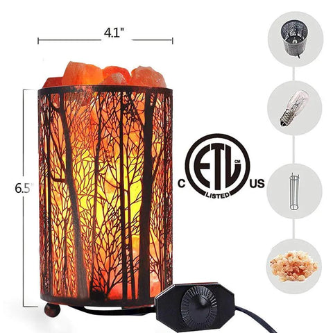 Natural Pink Himalayan Salt Lamp With Dimmer Forest Salt Crystal Night Light In Retro Red Metal Basket Desk Lamp With 25W Bulbs
