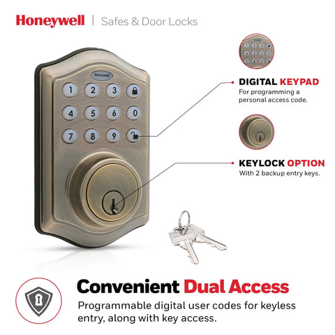 Keyless Entry Door Lock With Smart Electronic Keypad Deadbolt 50 User Codes Auto Lock Alarm After Four Incorrect Attempts Easy Install No Brainer Front Door Security Upgrade Antique Brass Finish