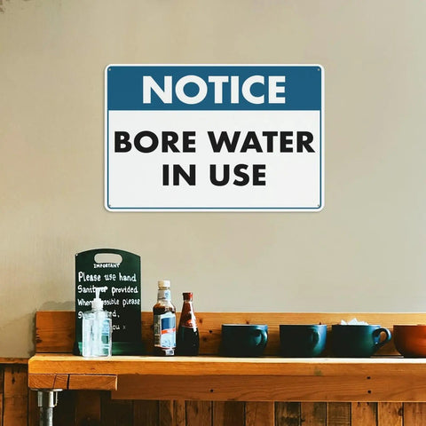 Water In Use Aluminum Heads Up Sign 8x12 UV Printed Notice Plaque For Home Farms Businesses And Facilities Indoor Outdoor Water Supply Zones High Visibility Safety Marker, bore water sign on wall