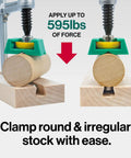 MatchFit Dovetail AP Clamp With X Pad for Router Tables and CNC Fixtures clamping round and irregular stock with 595 lbs force