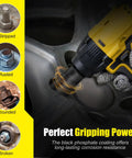 Beast Mode Lug Nut Extractor Set for stripped bolts showing usage on a corroded wheel with deep extractor tool.