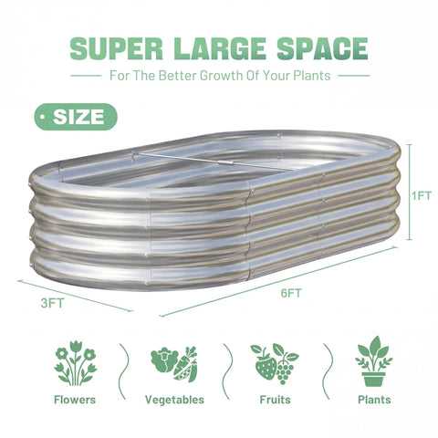 Oval Galvanized Raised Garden Bed Set 3 Pack 6x3x1ft Metal Garden Beds Planter Boxes Outdoor Durable Raised Beds for Vegetables and Flowers Easy Access From All Sides Silver.