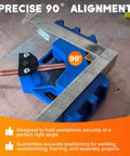 Beefy Cast Iron Welders Angle Clamp For Woodworking, Two Axis 90 Degree Right Angle Welding Clamp showing precise alignment