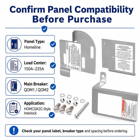 Interlock Generator Kit For Homeline Panels, safe backup with bracket and hardware for 150A-225A load centers
