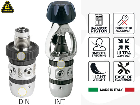 AC2 Compact Regulator Set With Octopus Compact All In One Dive Rig 1st Stage Piston XS Compact Black And Yellow, DIN and INT models