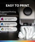 Front view of a 3D printer nozzle printing a white model; Overture PLA Plus 1.75mm filament