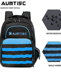 Front view of Super Tough Rugged Heavy Duty Tool Bag Backpack For Men With Massive Storage 49 Pockets, water-resistant features shown.