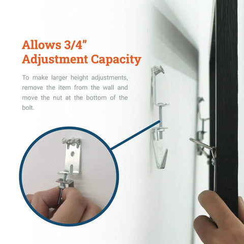Heavy Duty Picture Hanging J-Hooks For Mirrors, Art And Frames Built Tough Adjustable Leveling System Hangers with 3/4 inch adjustment