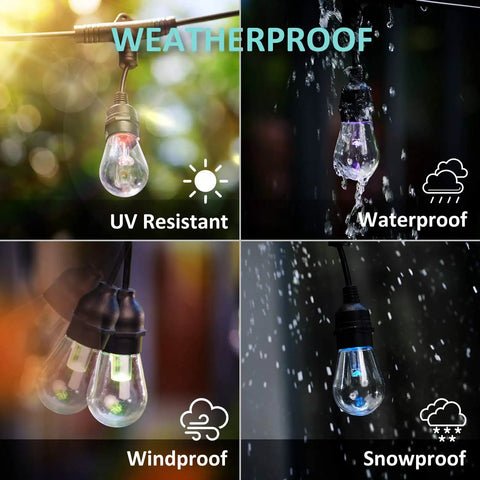 Smart RGBW Outdoor String Lights 98Ft Waterproof Patio Lights With App Control Alexa Ready Color Changing LED Weatherproof