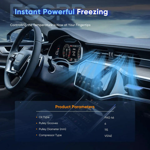 Plug And Play AC Compressor Pump For 2013 Through 2018 Hyundai Elantra Elantra GT Coupe 1.8L And 2.0L Engine shown in vehicle interior.