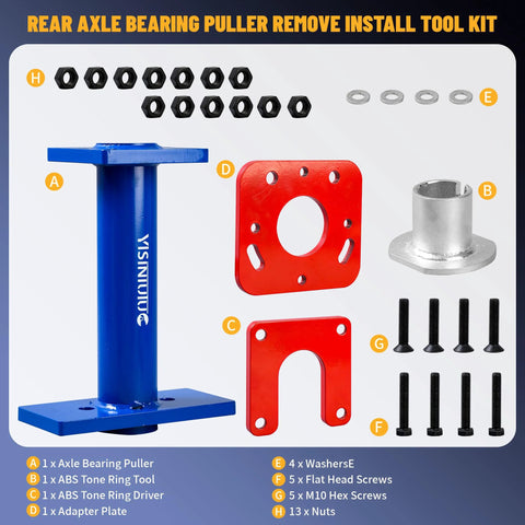Rear Axle Bearing Puller And Installer With ABS Tone Ring Tool Adapter Plate kit components for Toyota 4Runner Hilux Tacoma Tundra T100.