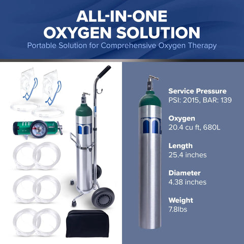 USA Made Oxygen Tank Complete Set 680 Liter Capacity ME E Size With Toggle Valve And Adjustable Regulator Ships Empty