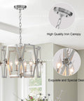 Brushed Nickel Drum Pendant Chandelier For Dining Room 4 Light Modern Round Fixture installation detail and floral design