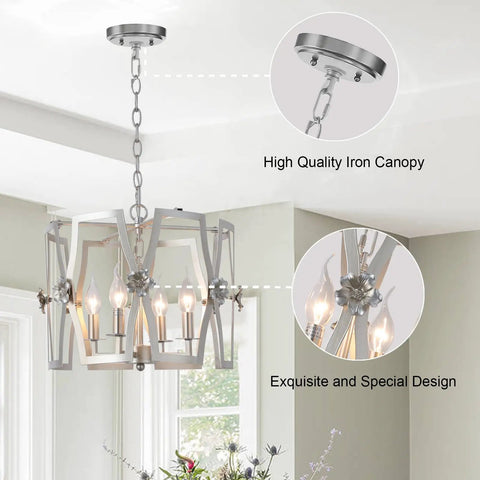 Brushed Nickel Drum Pendant Chandelier For Dining Room 4 Light Modern Round Fixture installation detail and floral design