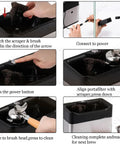 Hustle Free Automatic Puck Shooter Knock Box Kills Coffee Residue Fast Keeps Your Drip Game Sharp With Turbo Rotation Matches Any Standard 58mm Portafilter showing cleaning steps with brush and portafilter.