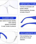 Heavy Duty Safety Glasses Bulk Pack With Clear Lenses And Durable Blue Frames Engineered For The Daily Grind close-up of matte blue frame legs and clear polycarbonate lenses.