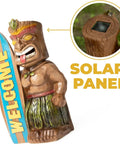 Welcome Tiki Statue With Surfboard Solar Powered 14 Inch Outdoor LED Light Decor For Beach Resort Halloween Auto On Flickering Eyes