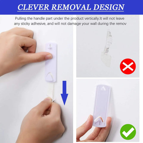 Clever removal design of Damage Free Adhesive Picture Hangers 20 Pack No Nails Mounts That Hold Up To 4 Lbs Each For Home Bathroom Kitchen Doors Closets White