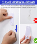 Damage Free Picture Hangers 100 Pack Adhesive Strips No Nails Hooks easy removal demonstration showing white adhesive strip
