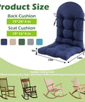 Rocking Chair Cushions For Indoor And Outdoor Use 44 By 19 By 4 Inch Navy Blue Tufted High Back Pad With Ties Waterproof