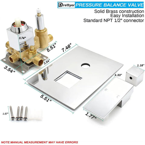 Solid Brass Shower Valve Pressure Balancing Mixer With Three Outlet Diverter Chrome Finish Keeps Water Temperature Steady And Flow Consistent Top Notch Safety Valve Thermostatic Limit Stop measurements and components.