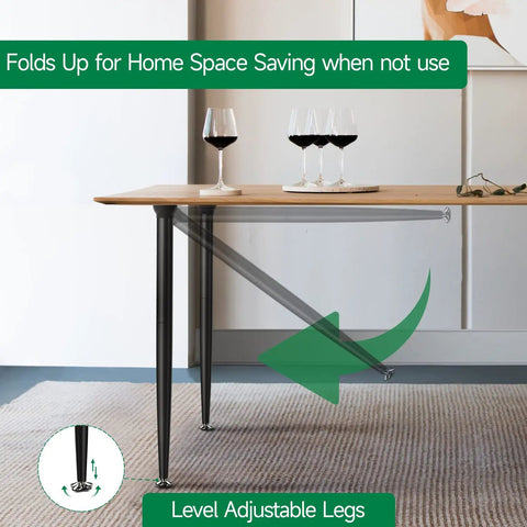 3 In 1 Metal Folding Table Legs With Adjustable Floor Protectors For Round Or Square Tables shown folded under wood table