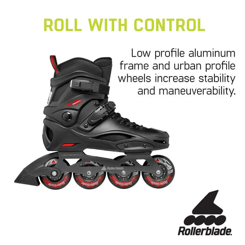 RB 80 Inline Skates Black Red Size 8 For Men And Women, Super Comfortable Fit, Lightweight Frame, Smooth Wheels, Side View