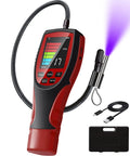 Front view of ALD-200 PRO HVAC refrigerant leak detector, red/black handheld with 2.6-inch color display