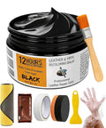 Leather Recoloring Balm 3.53 Oz Quick Dry Repair Cream with applicator brush and accessories for car seats and furniture.