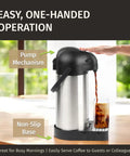 Three Liter Coffee Dispenser With Pump And Tray 102Oz Keeps Drinks Hot Up To 12 Hours And Cold For 36 Hours Stainless Steel Thermal Carafe in use
