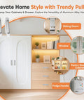 2 Pack 5.7 Inch Peel And Stick Cabinet Handles installed on sliding door, pantry cabinet, fridge door, and window