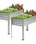 Two Pack Galvanized Raised Garden Bed With Legs For Easy No Bending Gardening, Large Metal Planter Boxes 48 Gallons Each